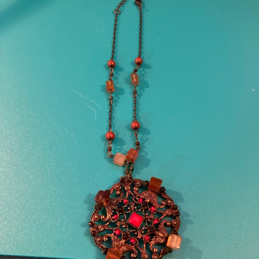 BOHO VINTAGE STYLE BOHO BEADED NECKLACE GOLD BRASS TONE